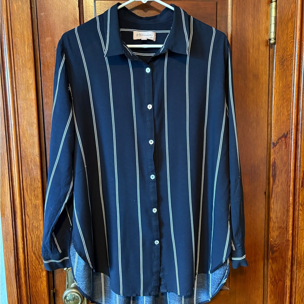 Philosophy Blue and White Casual Button Down Shirt